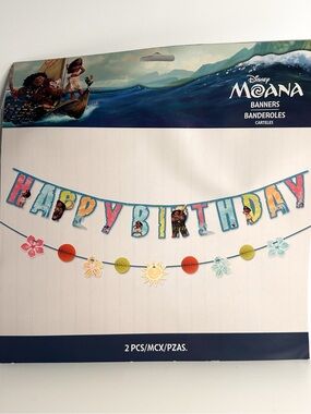 Disney Moana Happy Birthday Banner - Blue, Yellow, Pink, Orange
